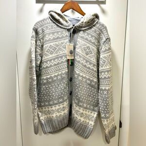 Men’s Lorenzo Magni fair isle wool blend button cardigan hooded sweater sz XL